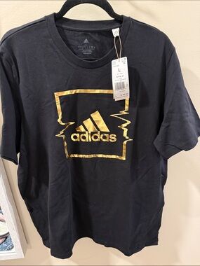 adidas Black T-Shirt with Metallic Gold Logo